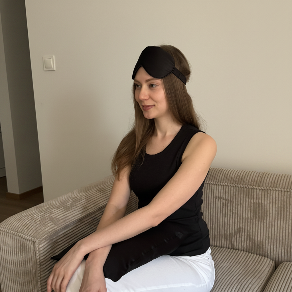 Kobieta z czarną jedwabną poszewką Lumière Silk