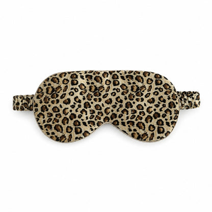 Jedwabna maska na oczy Leopard z 100% jedwabiu morwowego 22 momme marki Lumière na białym tle.